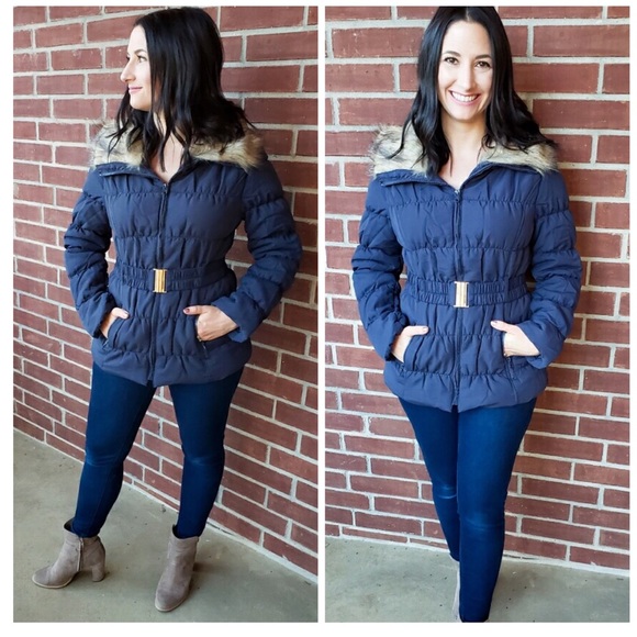 Navy Belted Puffer Coat Price Firm - Picture 4 of 4